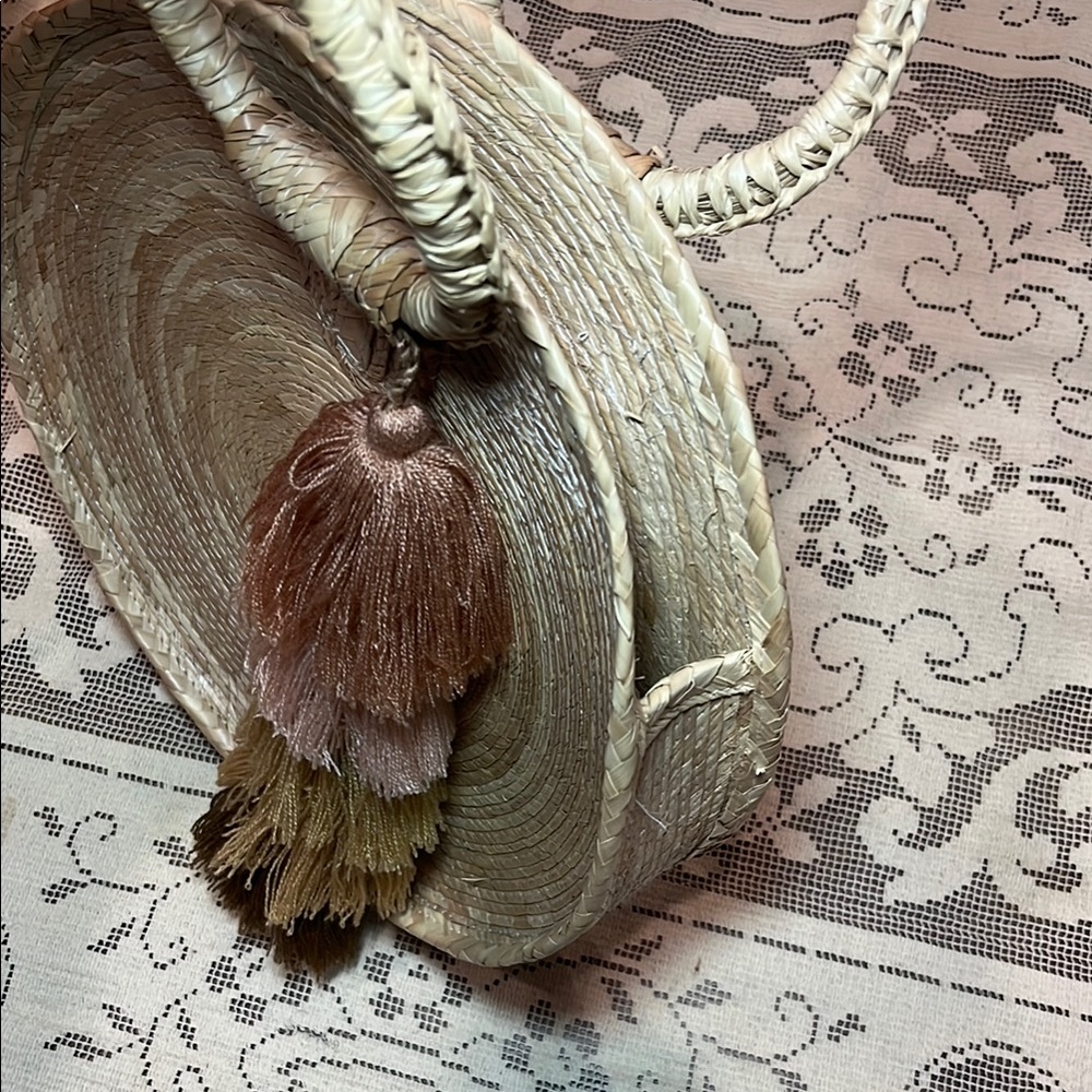 Woven Straw Clutch with Tassel